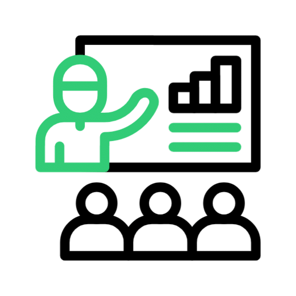 Ícono animado de capacitación técnica industrial y formación de personal especializado.