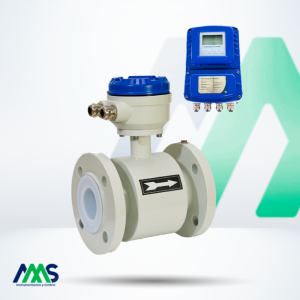 Sensor de flujo electromagnético remoto con cable de conexión y transmisor independiente.