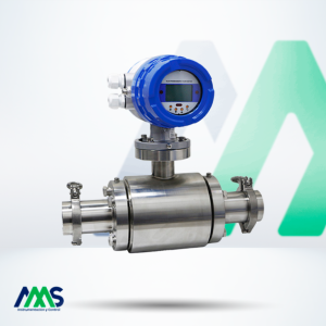Medidor de flujo electromagnético sanitario de acero inoxidable para aplicaciones alimentarias.
